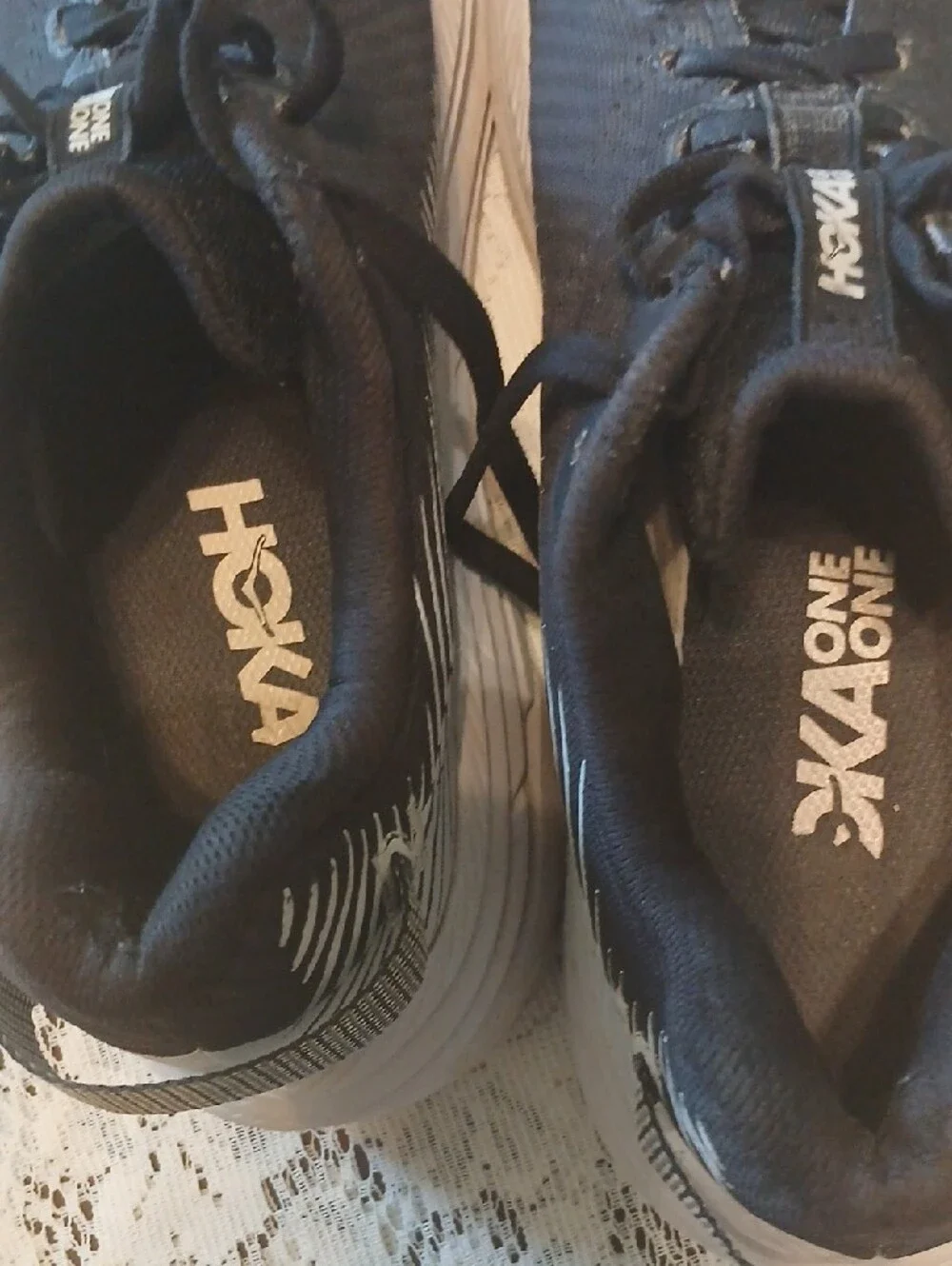 Hoka Black and White Road Running Shoes